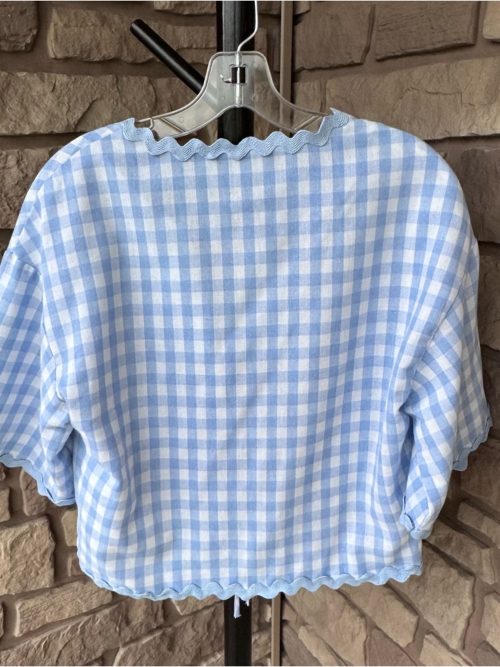AUREUM Light Blue Gingham Tie-Front Cropped Top - Picture 2 of 6